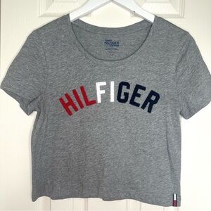 NWOT Tommy Hilfiger Women’s Gray Logo Cropped T-Shirt, Preppy Crop Top, Small